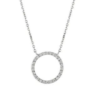 0.25 Carat Natural Diamond Circle Necklace 14K White Gold G SI 18''