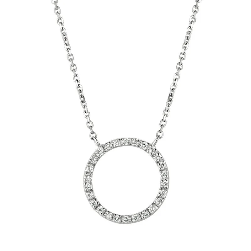 0.25 Carat Natural Diamond Circle Necklace 14K White Gold G SI 18''