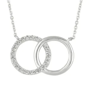 0.29 Carat Natural Diamond Double Circle Necklace 14K White Gold G SI