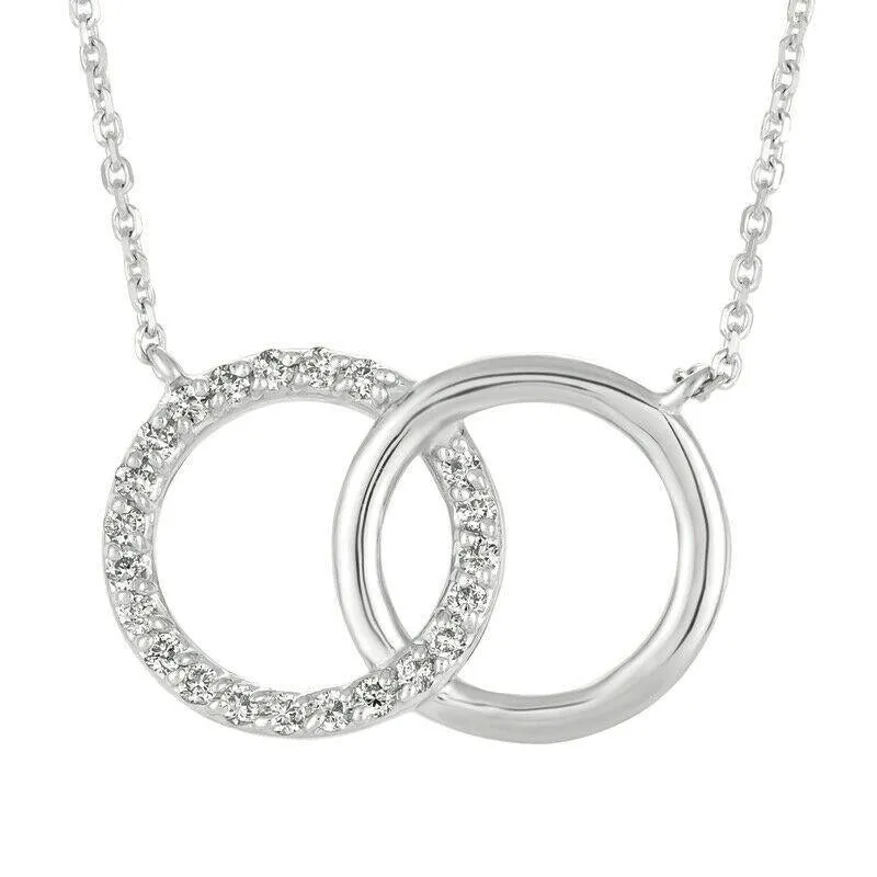 0.29 Carat Natural Diamond Double Circle Necklace 14K White Gold G SI