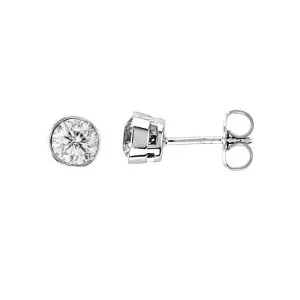 0.40 CT Natural Diamond Bezel Earrings G-H SI in 14K White Gold