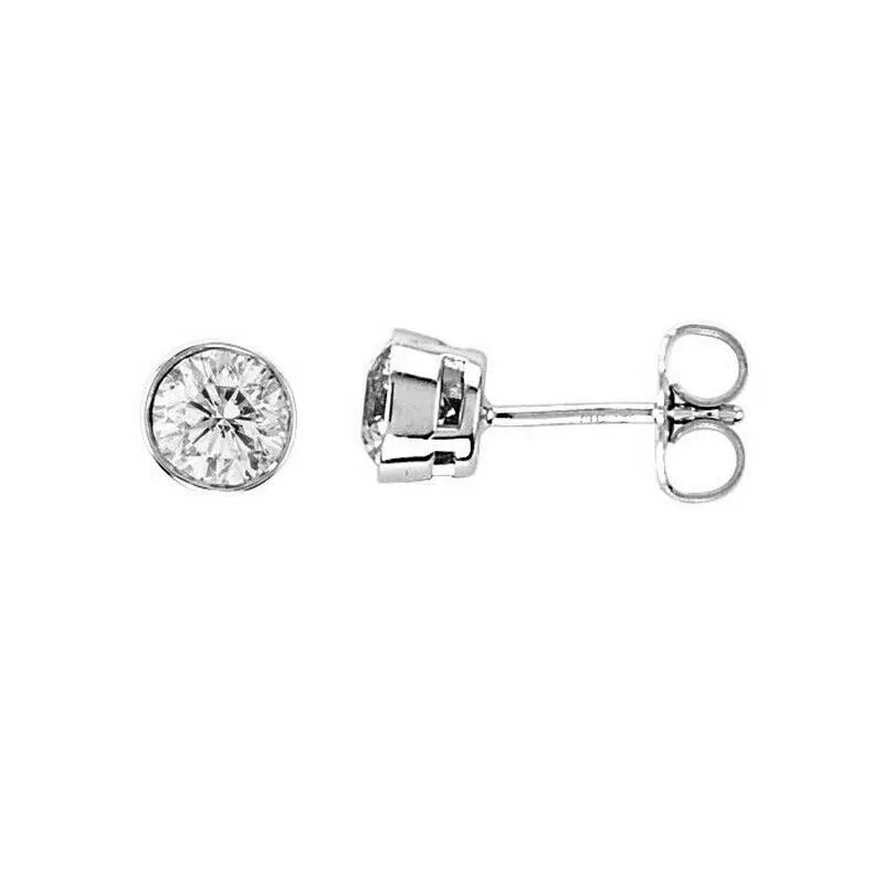 0.40 CT Natural Diamond Bezel Earrings G-H SI in 14K White Gold