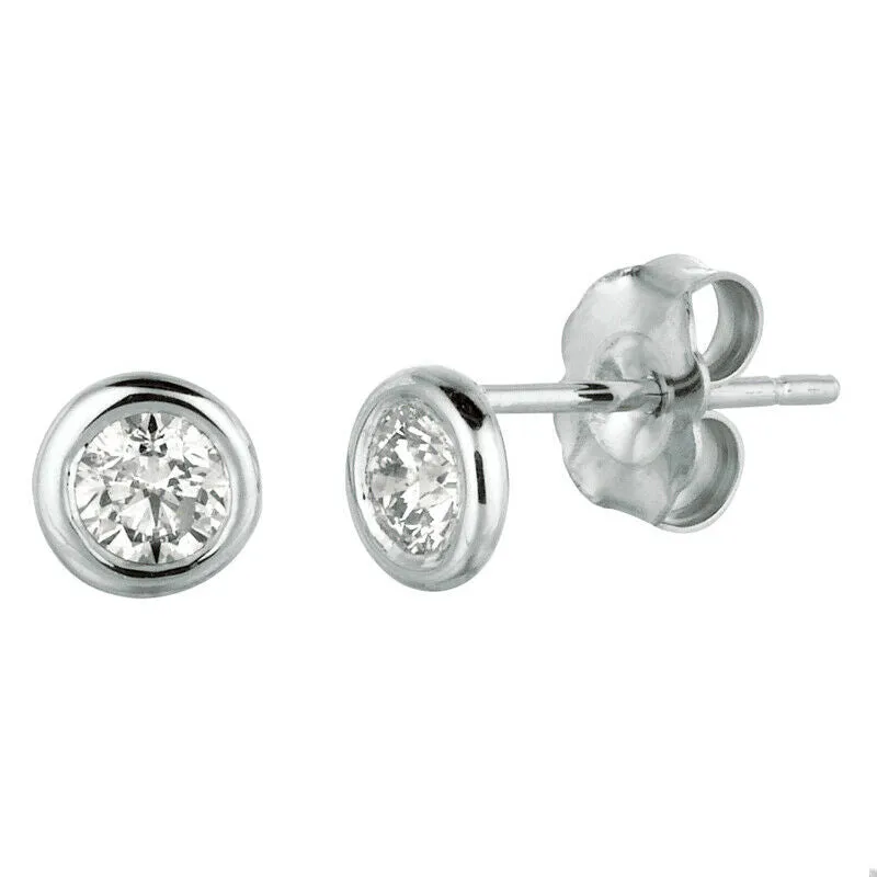 0.40 CT Natural Diamond Bezel Earrings G SI in 14K White Gold 20 points each