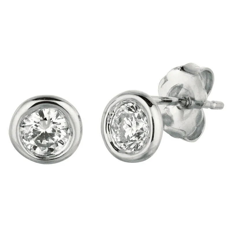 0.50 CT Natural Diamond Bezel Earrings G SI in 14K White Gold 25 points each