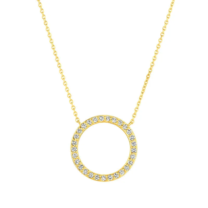 0.55 Carat Natural Diamond Circle Necklace 14K White Gold G SI 18''