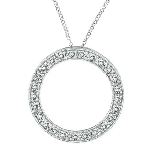 0.55 Carat Natural Diamond Circle Pendant Necklace 14K White Gold 18'' chain