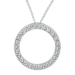0.55 Carat Natural Diamond Circle Pendant Necklace 14K White Gold 18'' chain