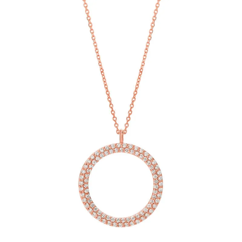 0.75 Carat Natural Diamond Circle Necklace 14K White Gold G SI 18''