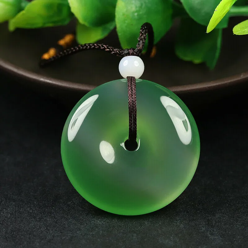 10% OFF- Certified Natural Icy Emerald A Jade Handcrafted Ping'an Circle Donut Pendant A168