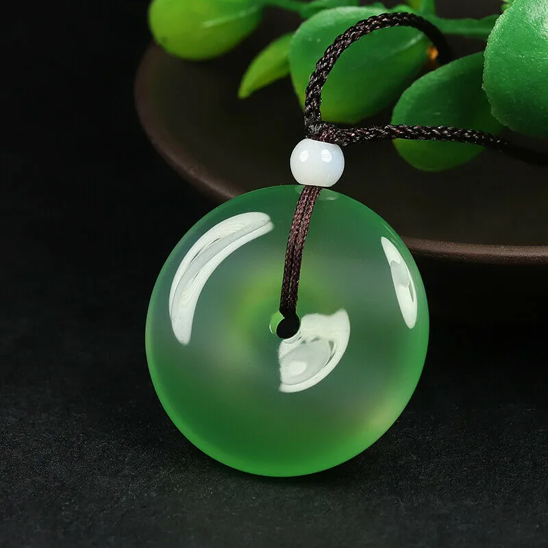 10% OFF- Certified Natural Icy Emerald A Jade Handcrafted Ping'an Circle Donut Pendant A168