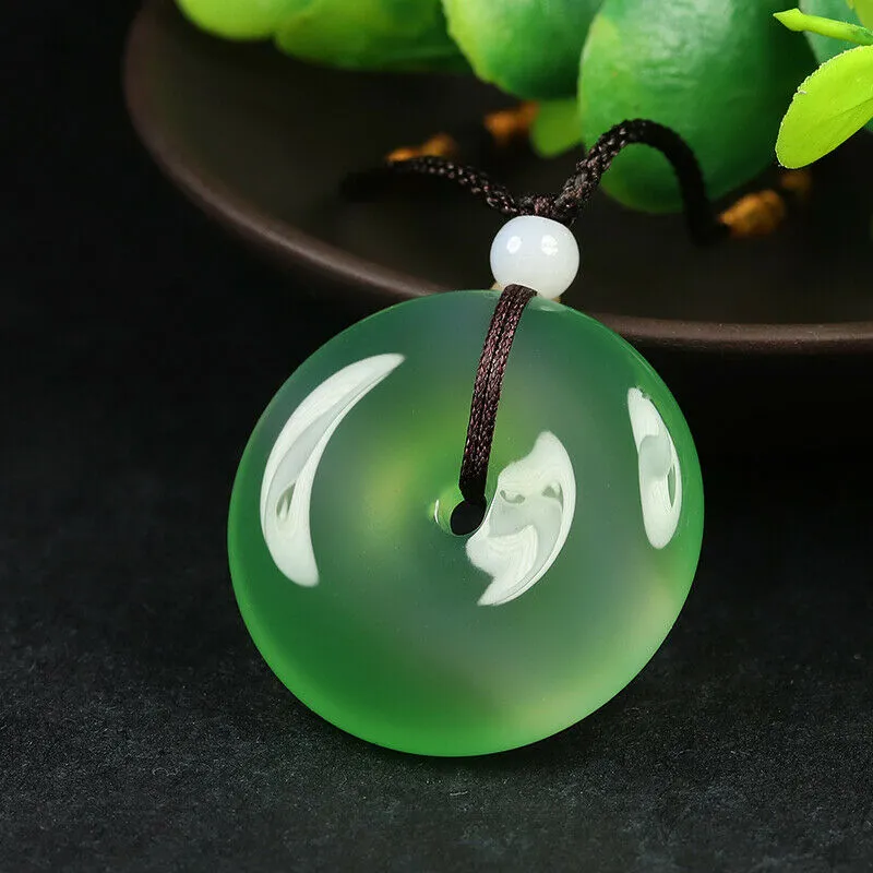 10% OFF- Certified Natural Icy Emerald A Jade Handcrafted Ping'an Circle Donut Pendant A168