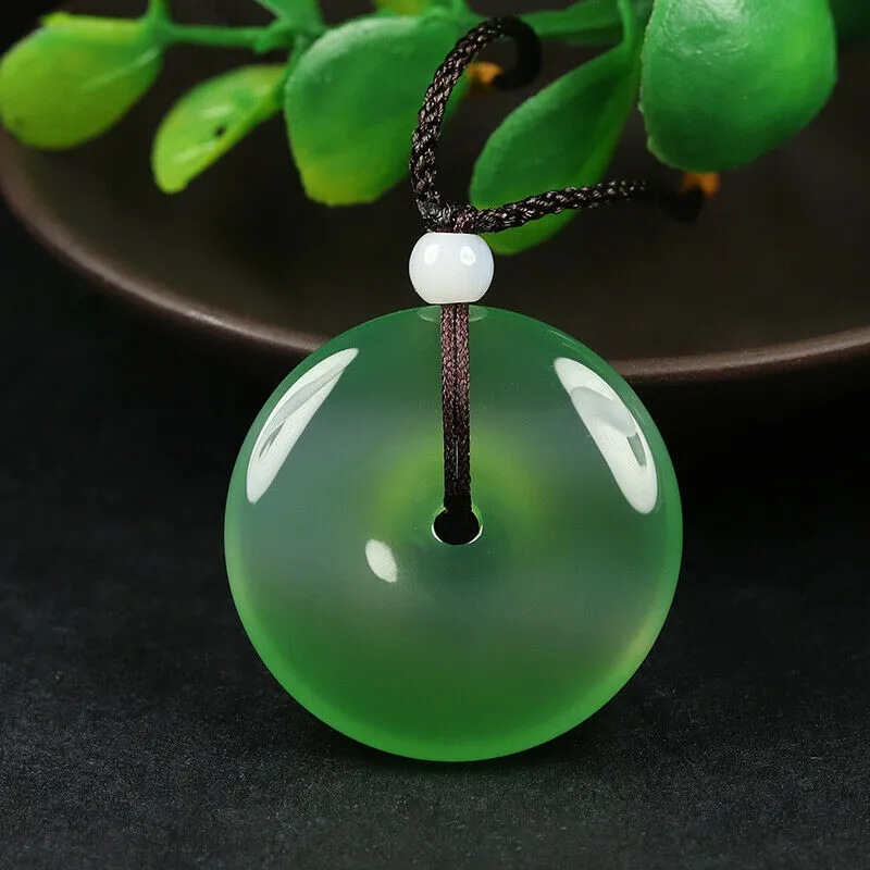 10% OFF- Certified Natural Icy Emerald A Jade Handcrafted Ping'an Circle Donut Pendant A168