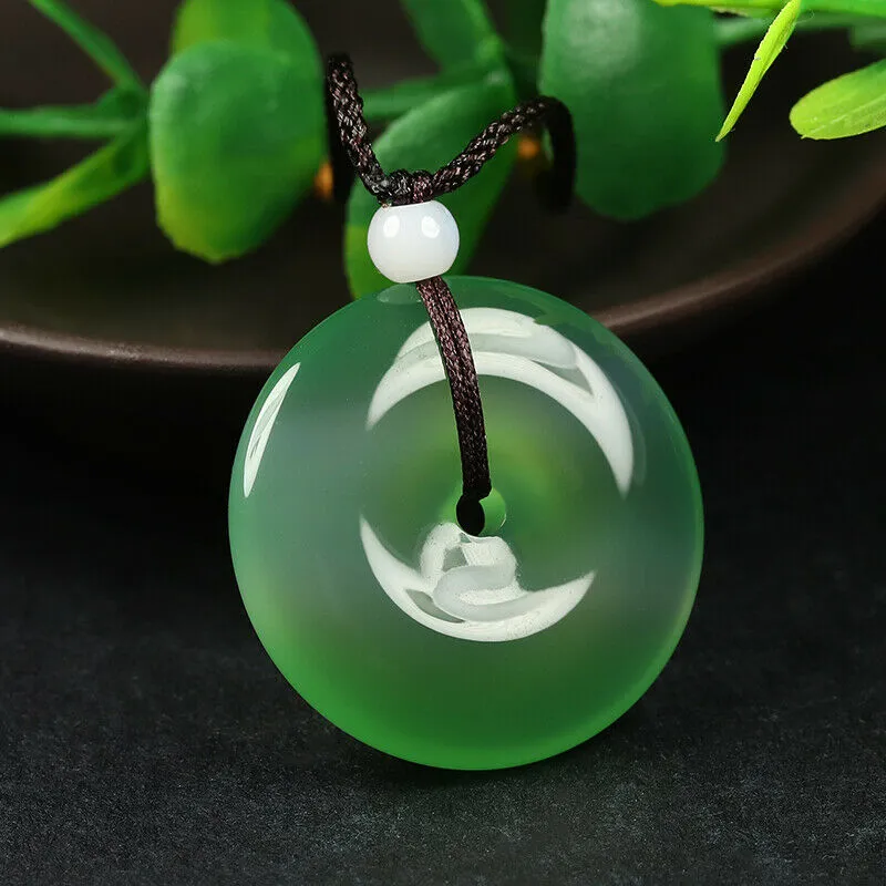 10% OFF- Certified Natural Icy Emerald A Jade Handcrafted Ping'an Circle Donut Pendant A168