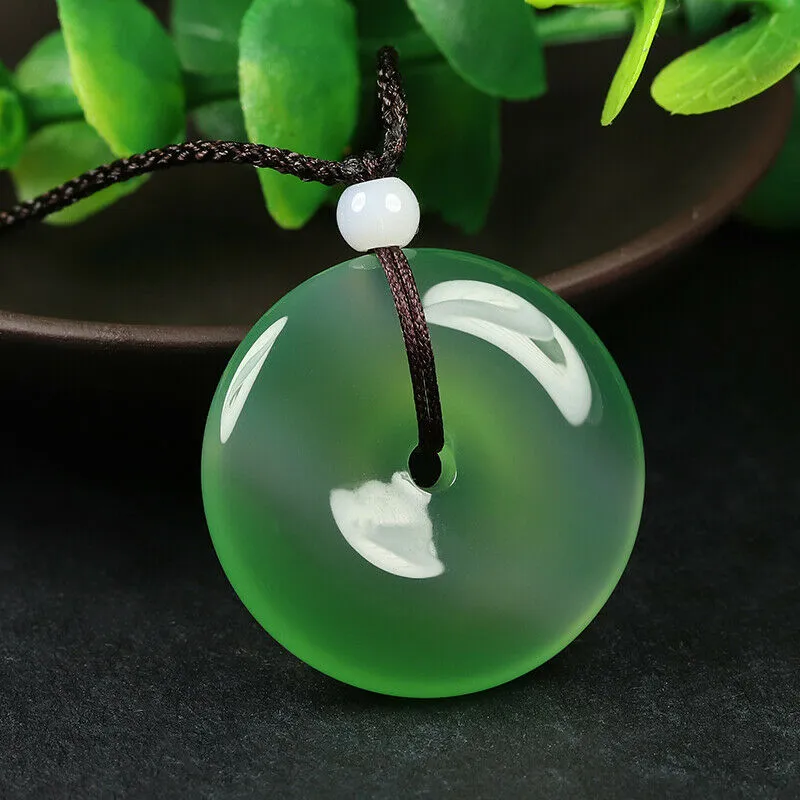 10% OFF- Certified Natural Icy Emerald A Jade Handcrafted Ping'an Circle Donut Pendant A168