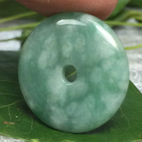 10% OFF- Certified Natural Jadeite Emerald A*Jade HandCarved Safety Circle Donut Pendant 0051