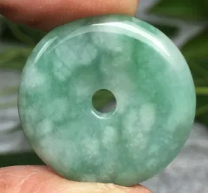 10% OFF- Certified Natural Jadeite Emerald A*Jade HandCarved Safety Circle Donut Pendant 0051