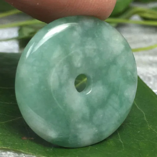 10% OFF- Certified Natural Jadeite Emerald A*Jade HandCarved Safety Circle Donut Pendant 0051