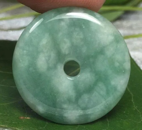 10% OFF- Certified Natural Jadeite Emerald A*Jade HandCarved Safety Circle Donut Pendant 0051