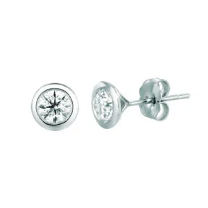 1.00 Carat Natural Diamond Bezel Stud Earrings G SI 14K White Gold