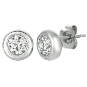1.00 CT Natural Diamond Bezel Earrings G-H SI set in 14K White Gold