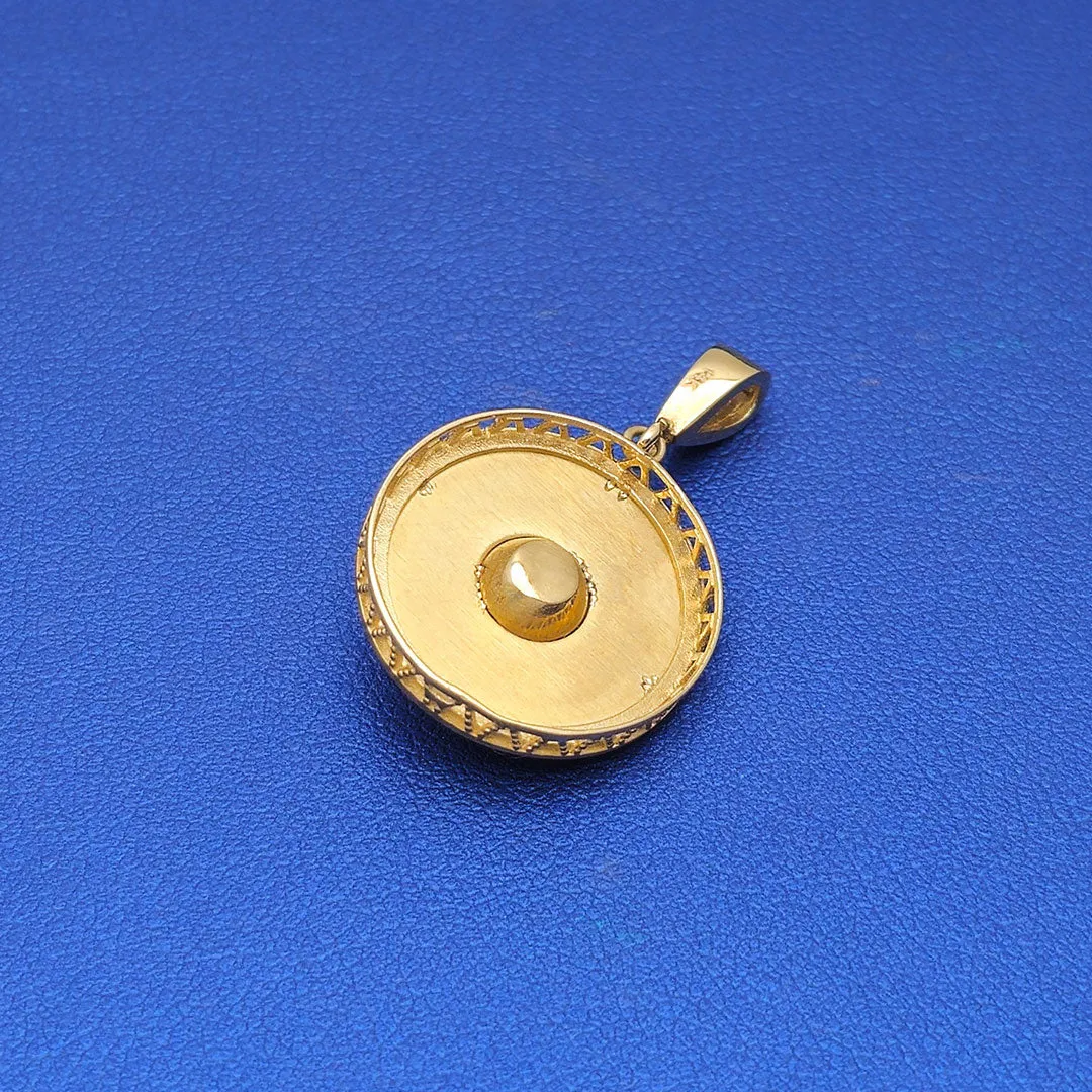 14k CZ Fancy Laser Cut Circle Dark Blue Evil Eye Pendant