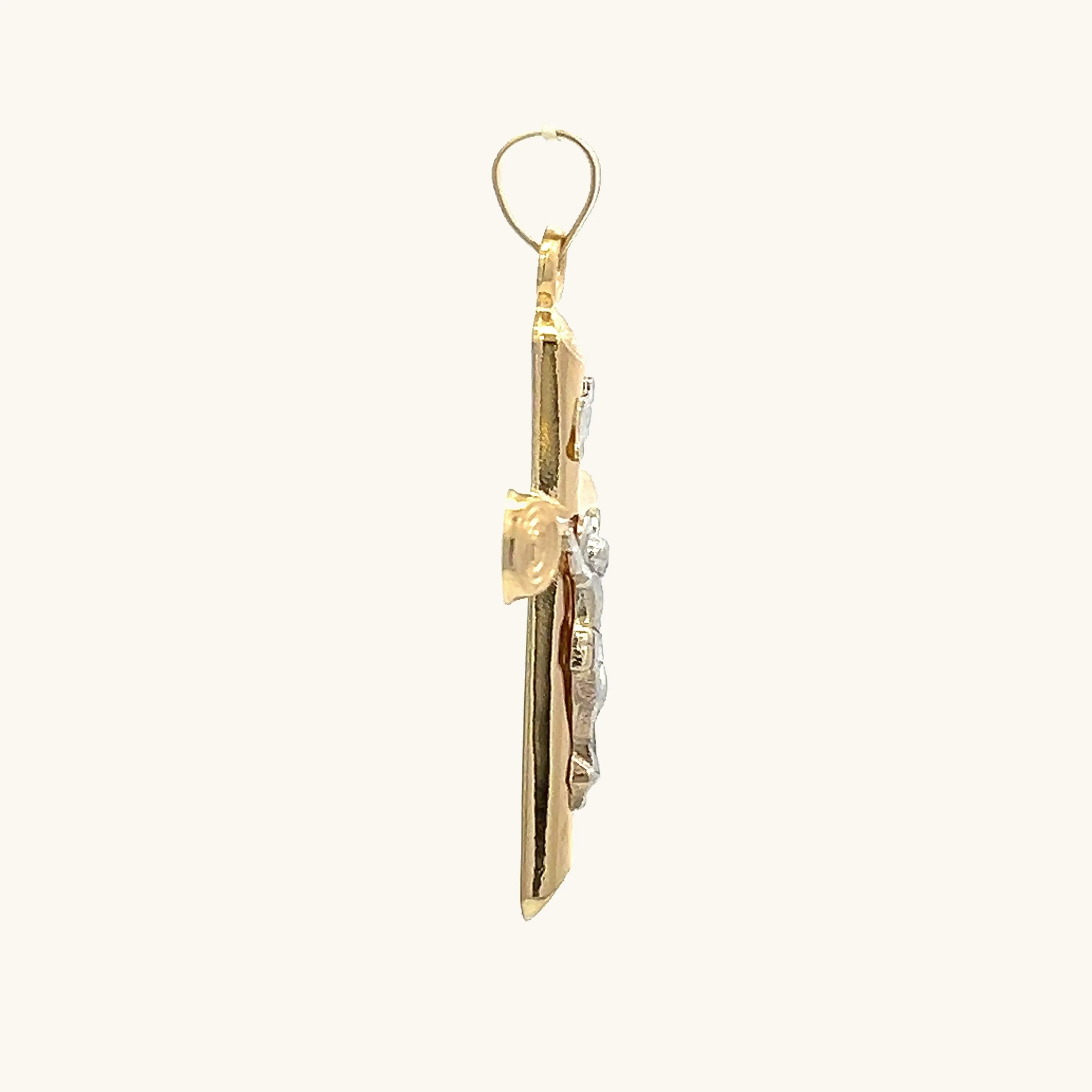 14K GOLD CIRCLE EDGE INRI CRUCIFIX PENDANT