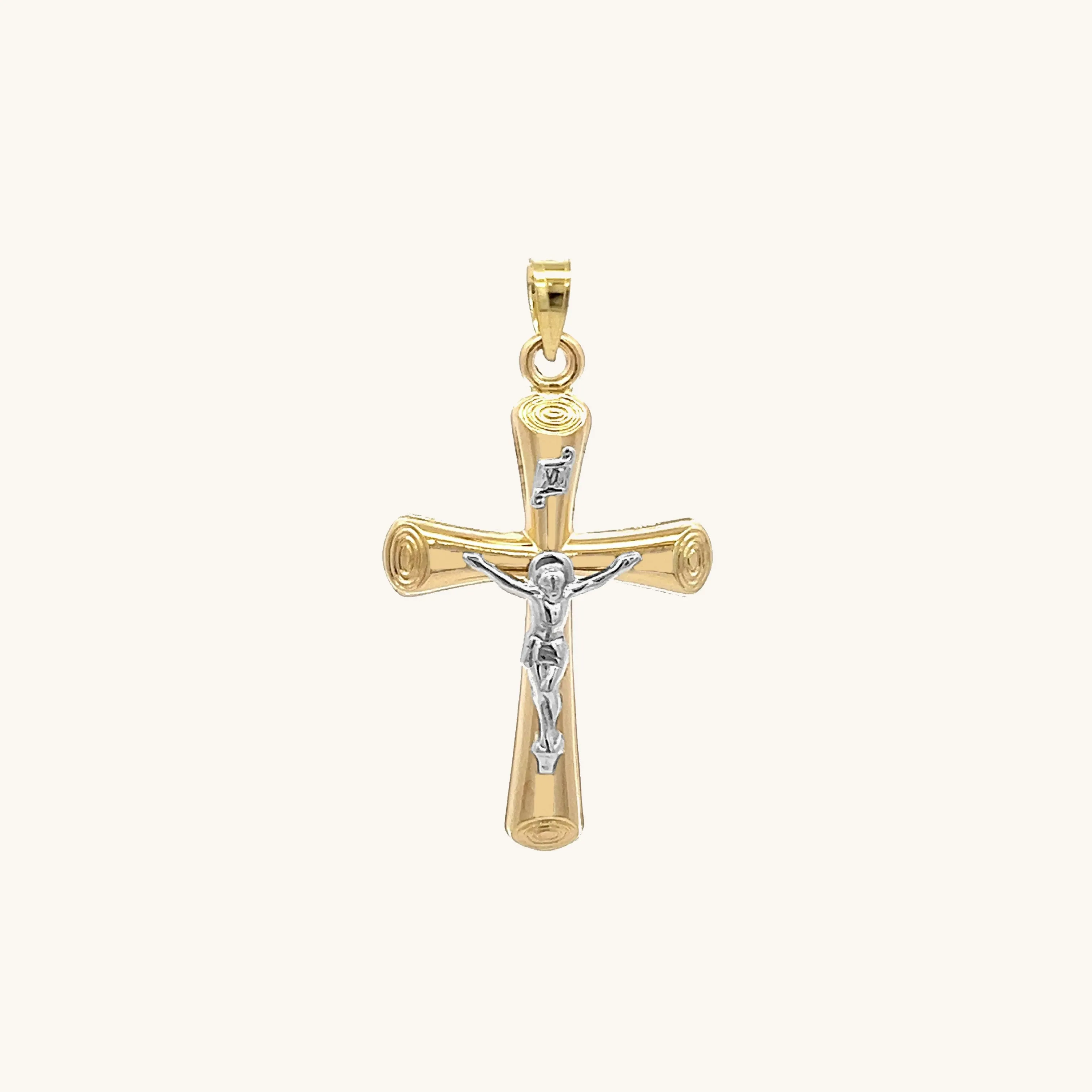 14K GOLD CIRCLE EDGE INRI CRUCIFIX PENDANT
