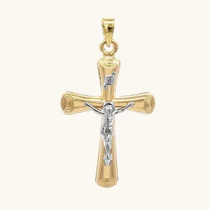 14K GOLD CIRCLE EDGE INRI CRUCIFIX PENDANT