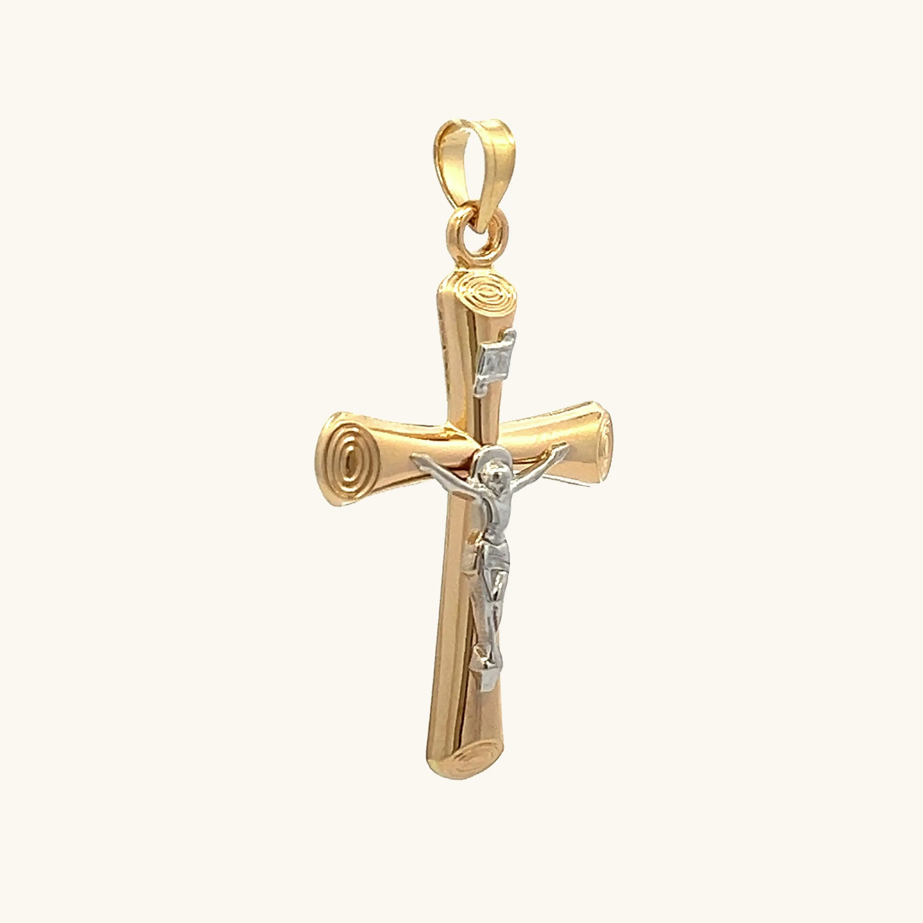 14K GOLD CIRCLE EDGE INRI CRUCIFIX PENDANT