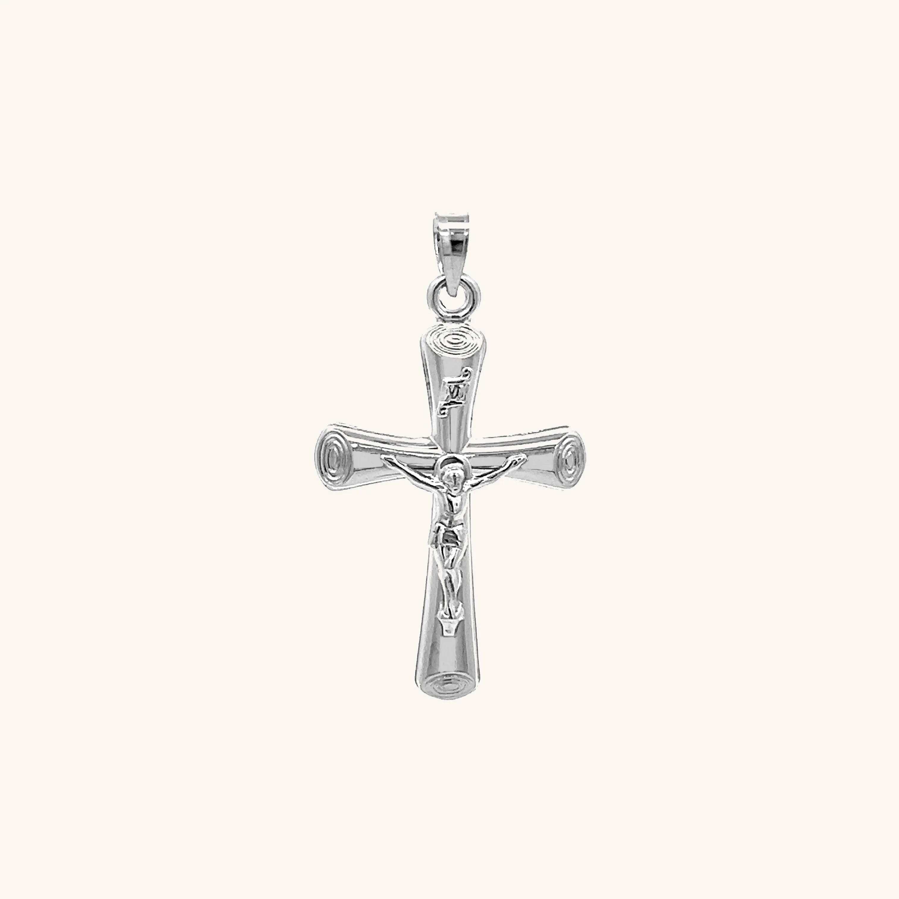14K GOLD CIRCLE EDGE INRI CRUCIFIX PENDANT