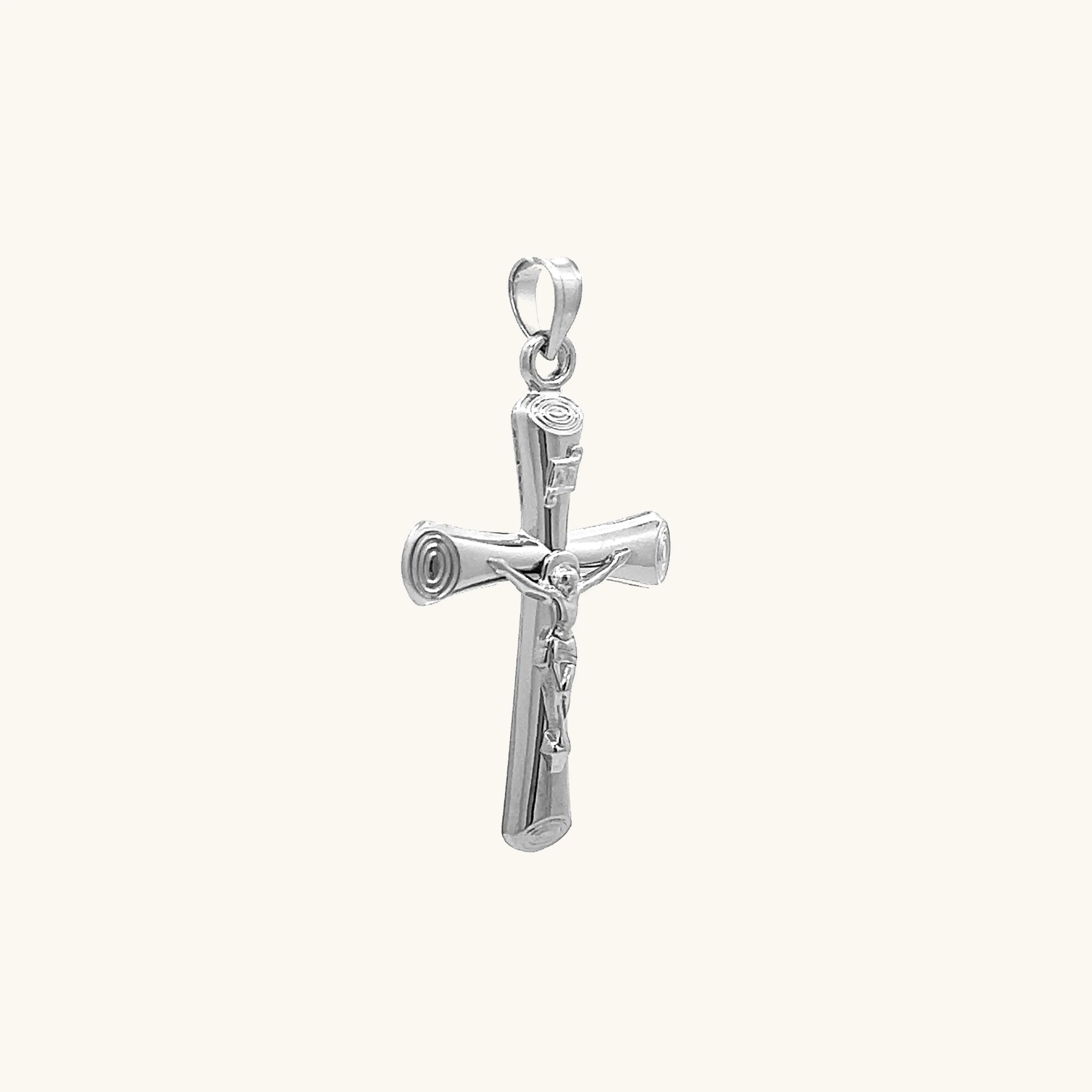 14K GOLD CIRCLE EDGE INRI CRUCIFIX PENDANT