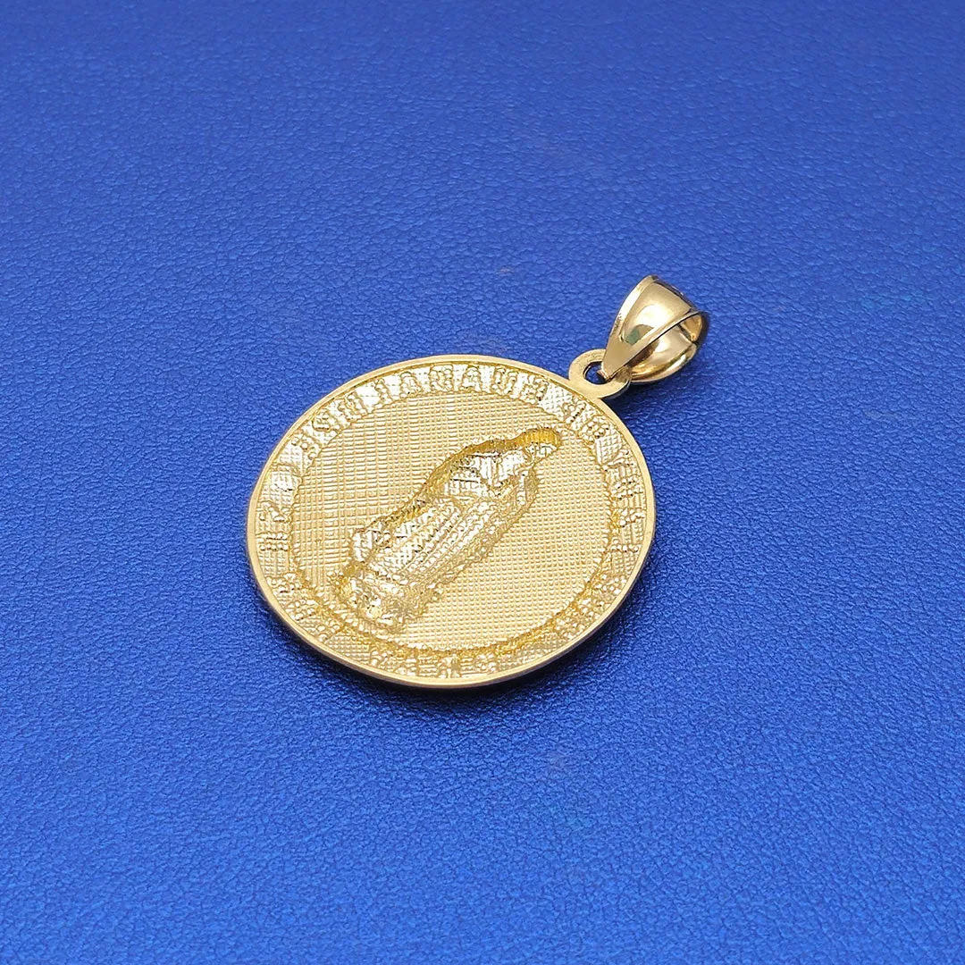 14k Our Lady of Guadalupe Pray for Us Circle Medallion Pendant