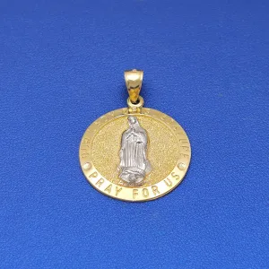 14k Our Lady of Guadalupe Pray for Us Circle Medallion Pendant