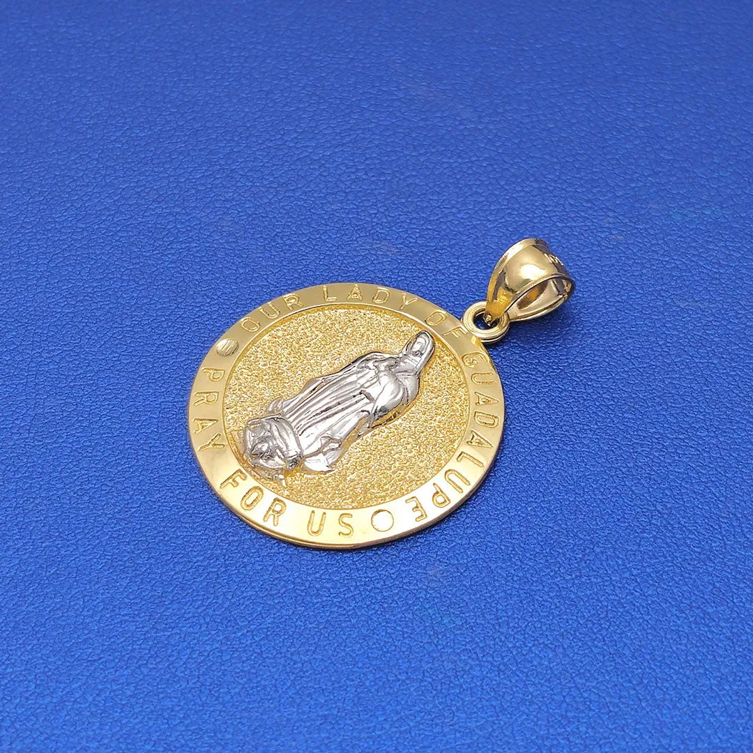 14k Our Lady of Guadalupe Pray for Us Circle Medallion Pendant