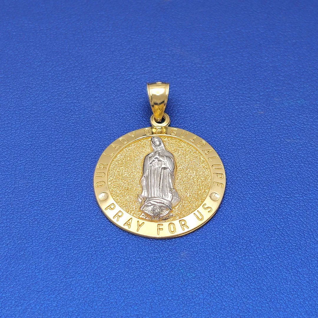 14k Our Lady of Guadalupe Pray for Us Circle Medallion Pendant