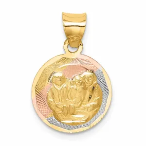 14k Tri Color Gold Baptism Circle Medal Pendant. Engraving fee $22.00.