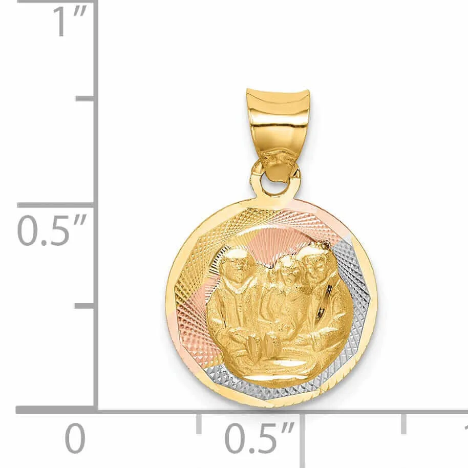 14k Tri Color Gold Baptism Circle Medal Pendant. Engraving fee $22.00.