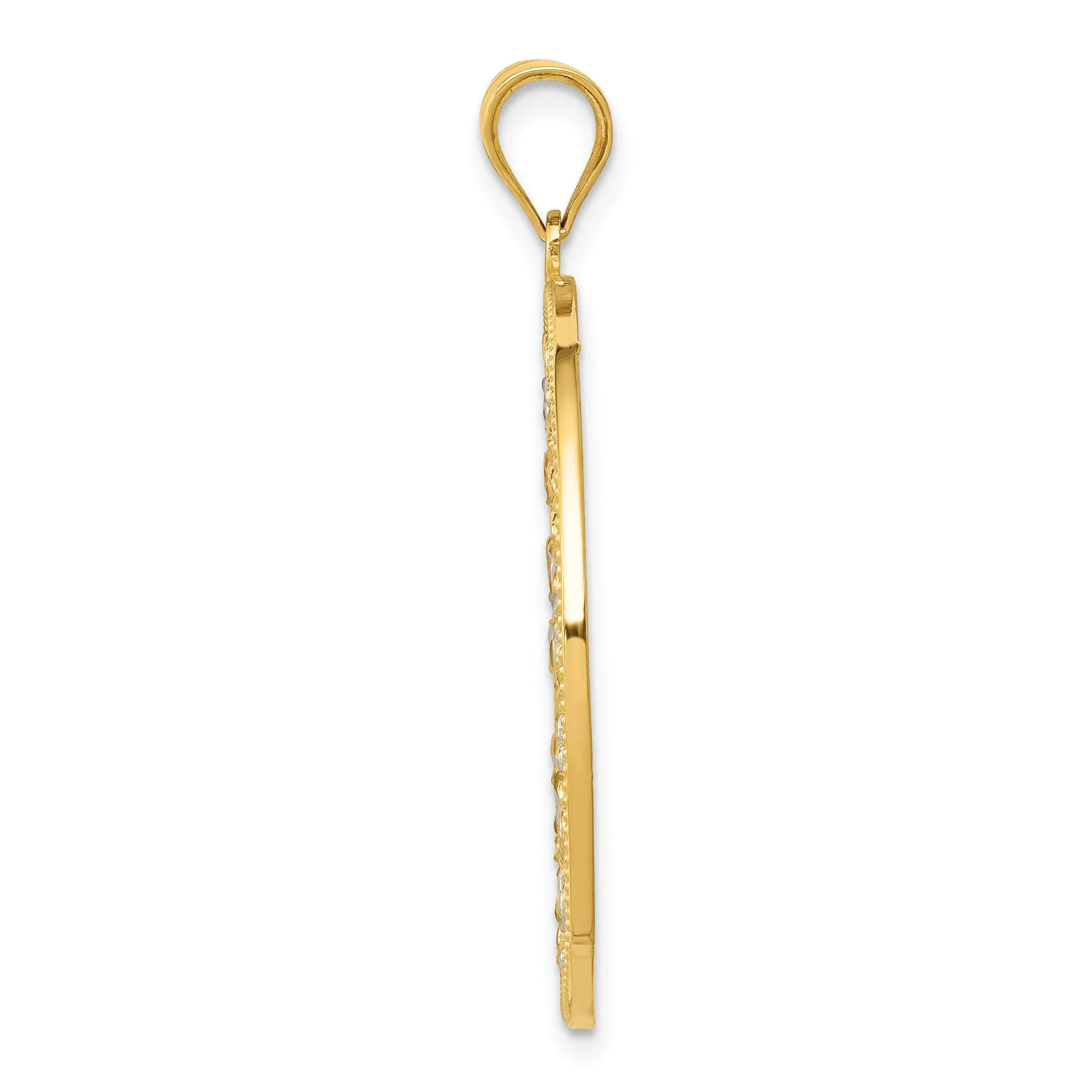 14k Two Tone Gold Diamond Cut Circle Pendant