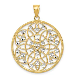 14k Two Tone Gold Diamond Cut Circle Pendant