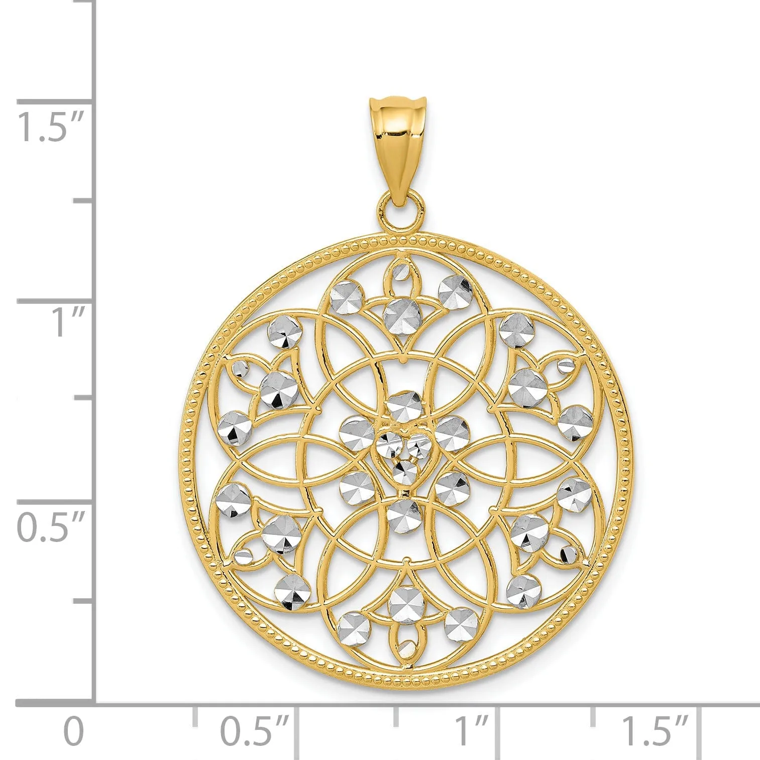 14k Two Tone Gold Diamond Cut Circle Pendant