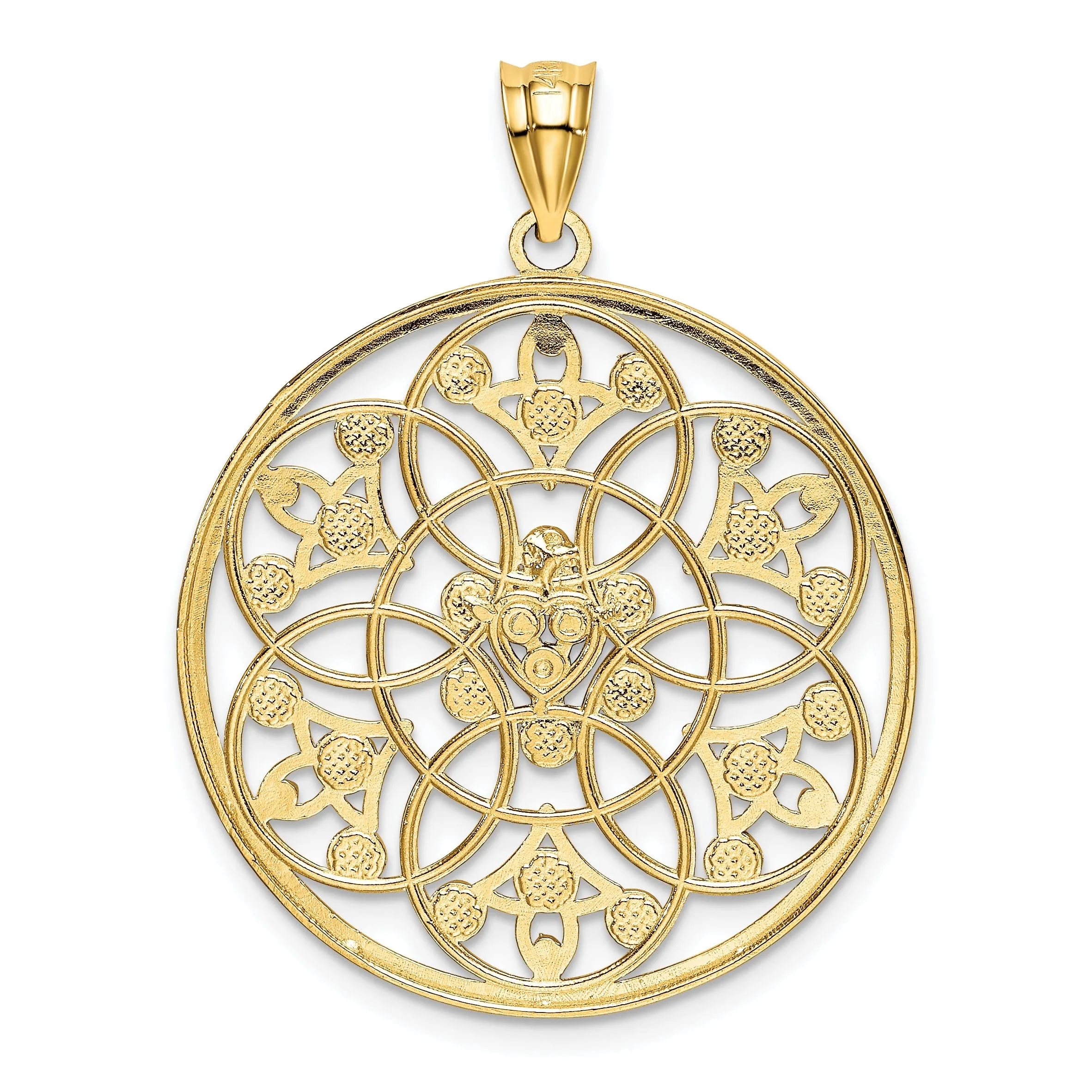 14k Two Tone Gold Diamond Cut Circle Pendant