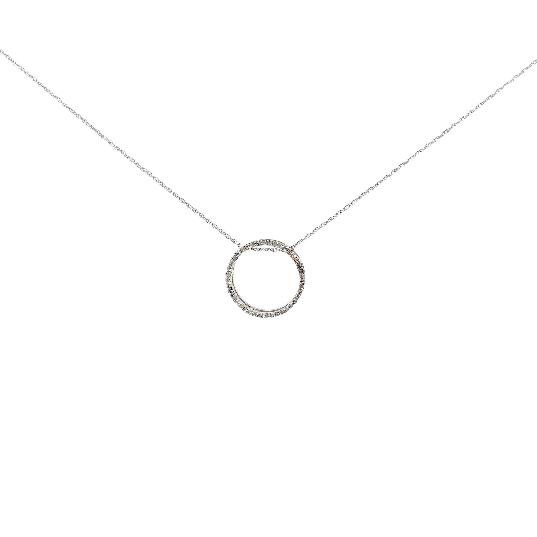 14k White Gold .15ct G SI1 Round Diamond Eternity  Circle Pendant