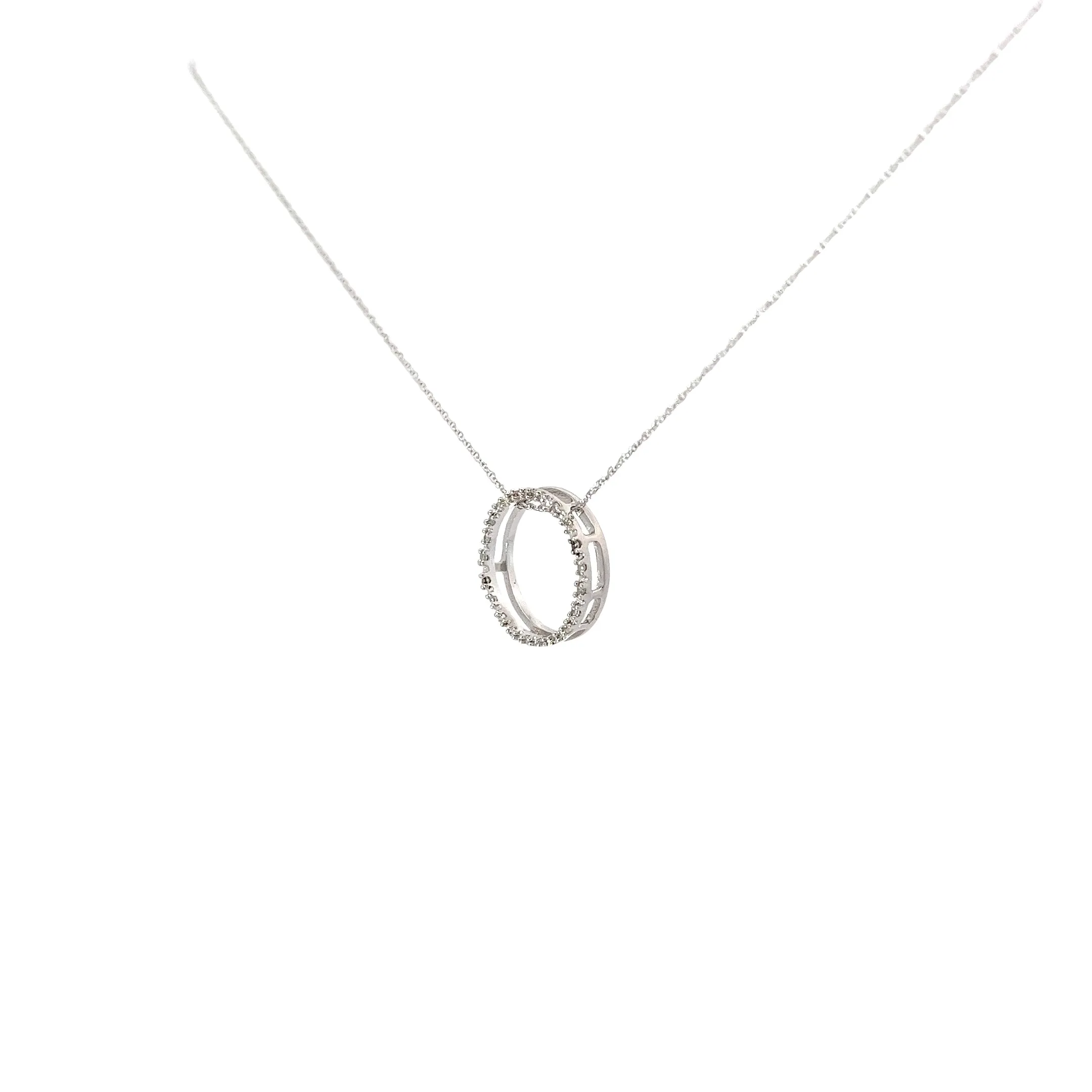 14k White Gold .15ct G SI1 Round Diamond Eternity  Circle Pendant