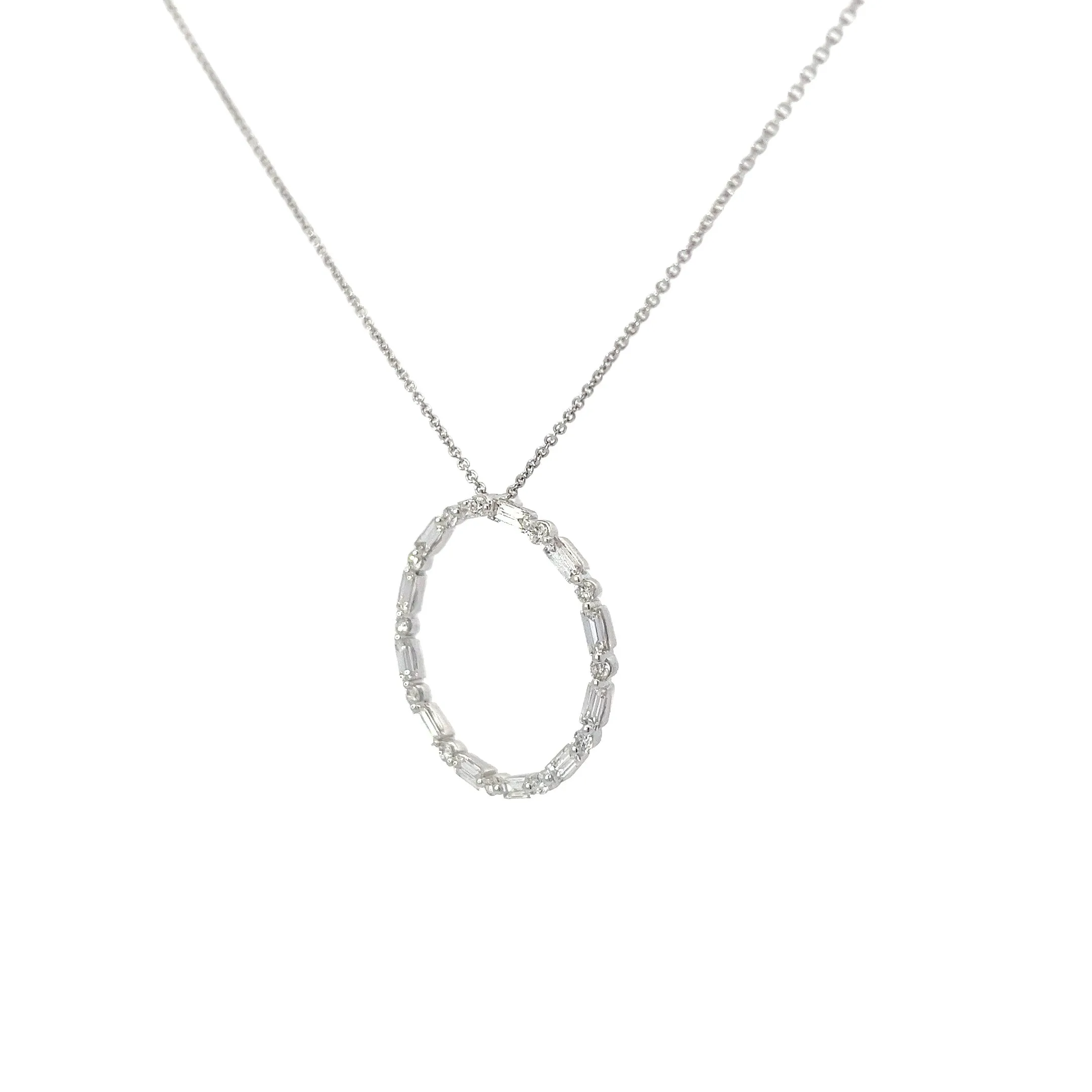14k White Gold .26ct F VS1 Round/ Baguette Diamond Eternity Necklace