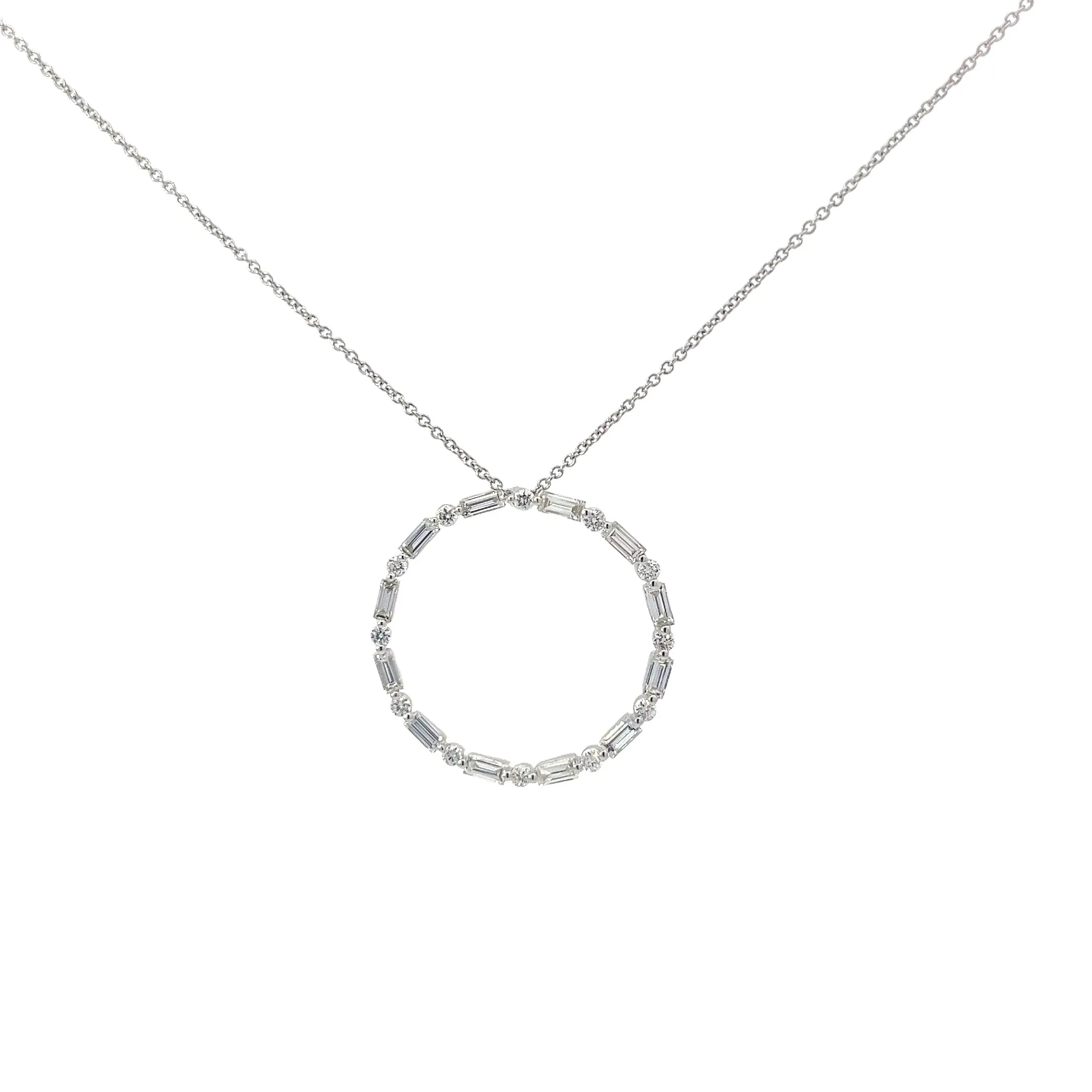 14k White Gold .26ct F VS1 Round/ Baguette Diamond Eternity Necklace