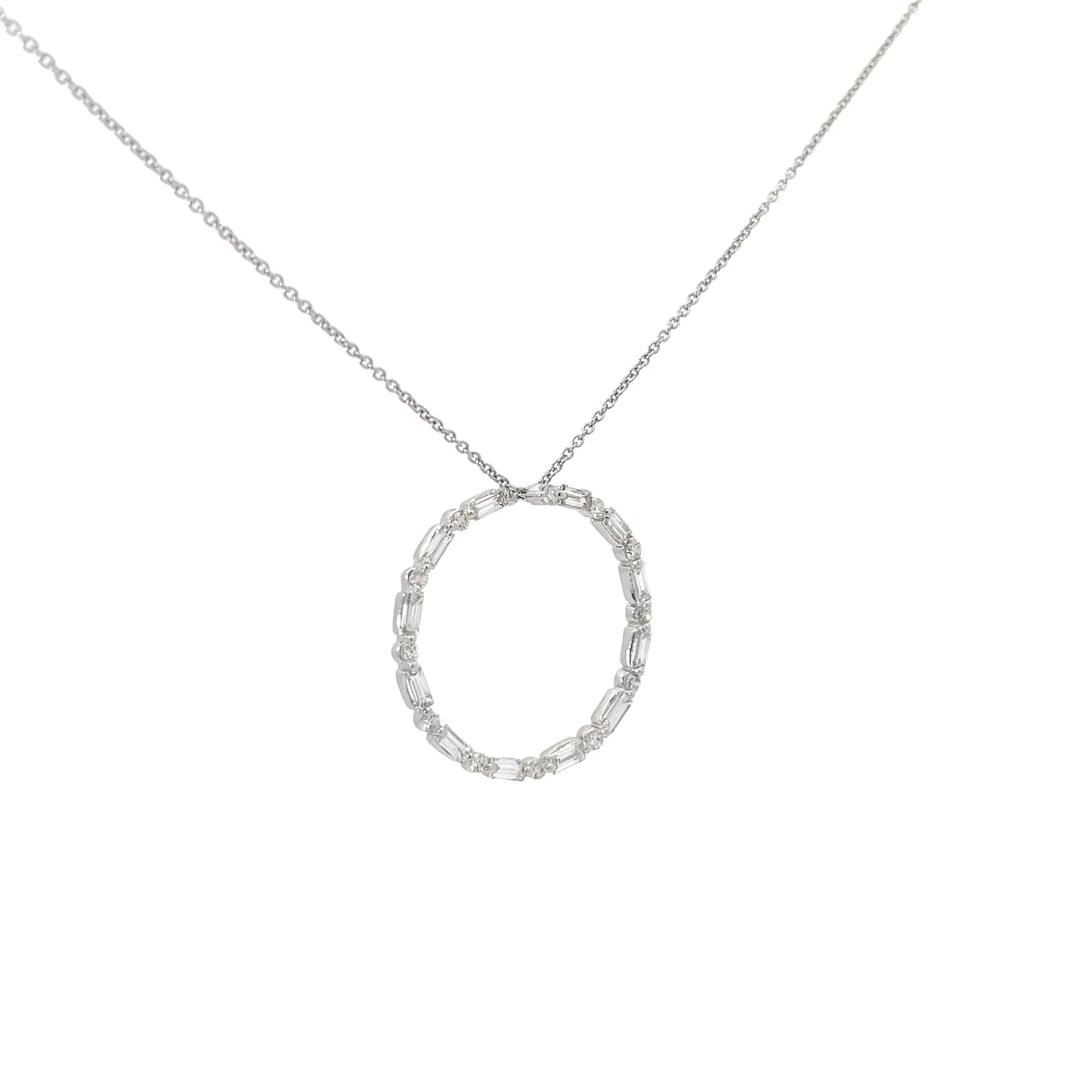 14k White Gold .26ct F VS1 Round/ Baguette Diamond Eternity Necklace