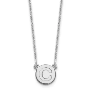 14k White Gold Tiny Circle Block Letter C Initial Pendant and Necklace