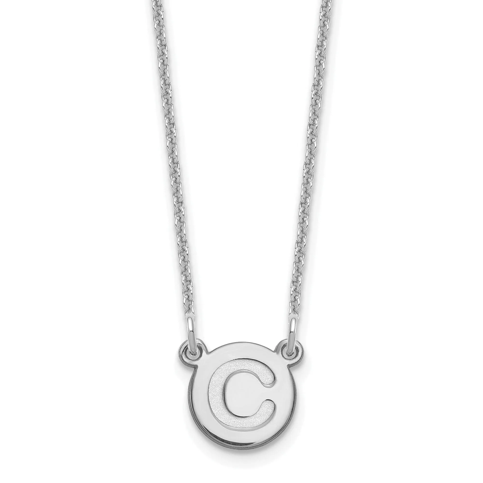 14k White Gold Tiny Circle Block Letter C Initial Pendant and Necklace