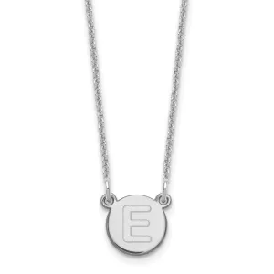 14k White Gold Tiny Circle Block Letter E Initial Pendant and Necklace
