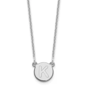 14k White Gold Tiny Circle Block Letter K Initial Pendant and Necklace